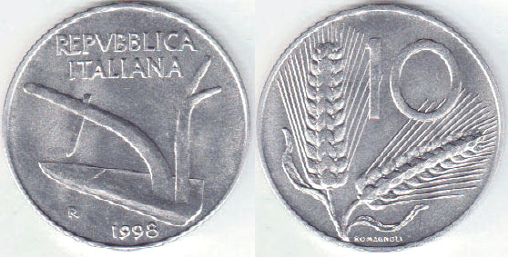 1998 Italy 10 Lire (Unc) A005688